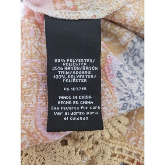 Zac & Rachel Paisley Print Crochet Trim Peasant Top Size L - Picture 7 of 7